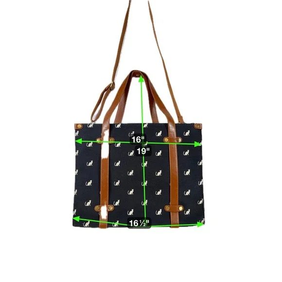 ModCloth Cat Print Tote Bag Purse Black Shoulder Bag with Strap - Picture 6 of 10